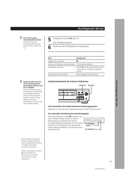 Sony TC-WE405 - TC-WE405 Consignes d&rsquo;utilisation Allemand