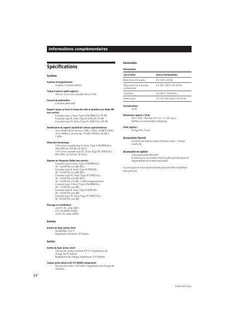 Sony TC-WE405 - TC-WE405 Consignes d&rsquo;utilisation Portugais