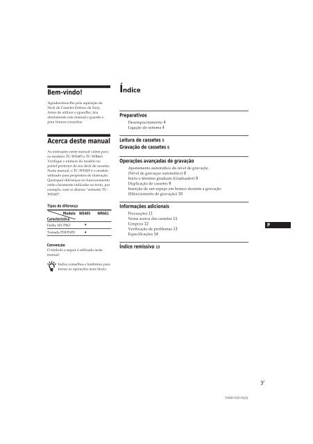 Sony TC-WE405 - TC-WE405 Consignes d&rsquo;utilisation Portugais