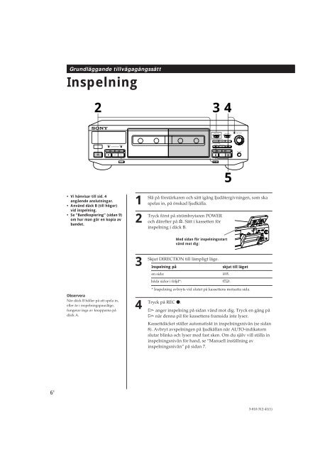 Sony TC-WE405 - TC-WE405 Consignes d&rsquo;utilisation Su&eacute;dois