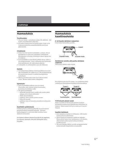 Sony TC-WE405 - TC-WE405 Mode d'emploi Finlandais