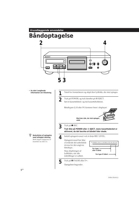 Sony TC-WE405 - TC-WE405 Mode d'emploi Danois