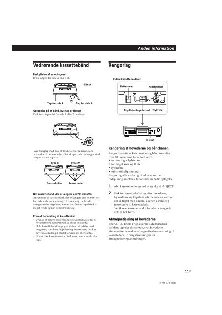 Sony TC-WE405 - TC-WE405 Mode d'emploi Danois