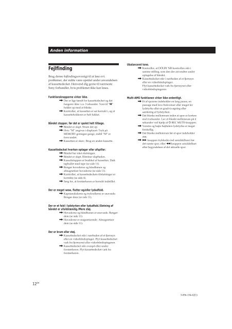 Sony TC-WE405 - TC-WE405 Mode d'emploi Danois