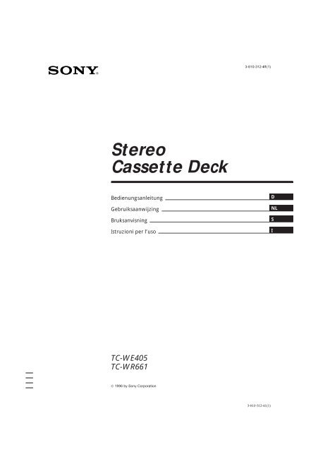 Sony TC-WE405 - TC-WE405 Consignes d&rsquo;utilisation N&eacute;erlandais