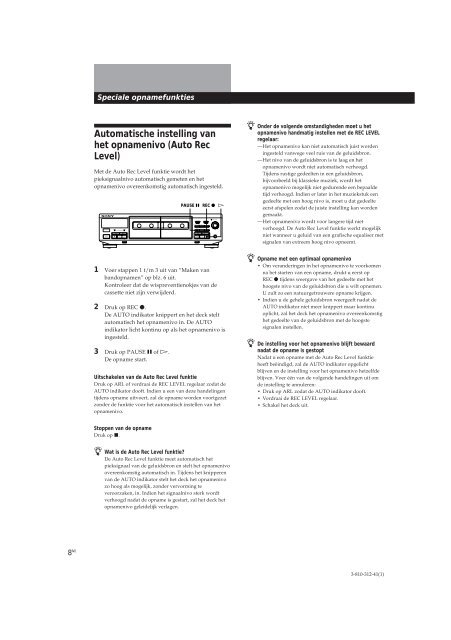 Sony TC-WE405 - TC-WE405 Consignes d&rsquo;utilisation N&eacute;erlandais