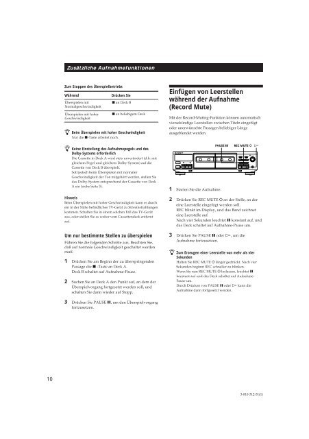 Sony TC-WE405 - TC-WE405 Consignes d&rsquo;utilisation Allemand