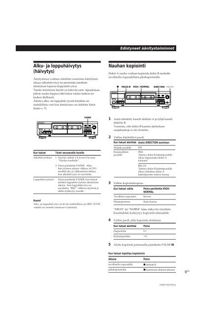 Sony TC-WE405 - TC-WE405 Mode d'emploi Finlandais