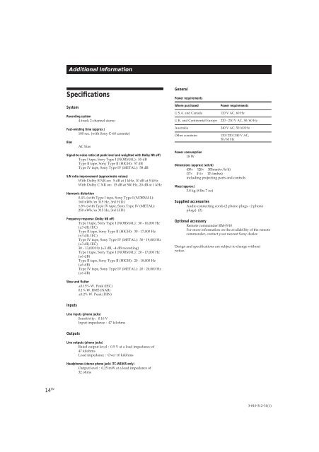 Sony TC-WE405 - TC-WE405 Consignes d&rsquo;utilisation