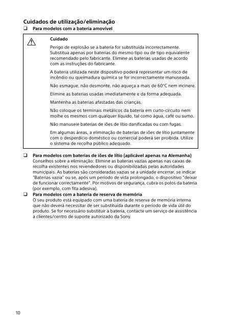 Sony SVF13N1J2E - SVF13N1J2E Documents de garantie Portugais