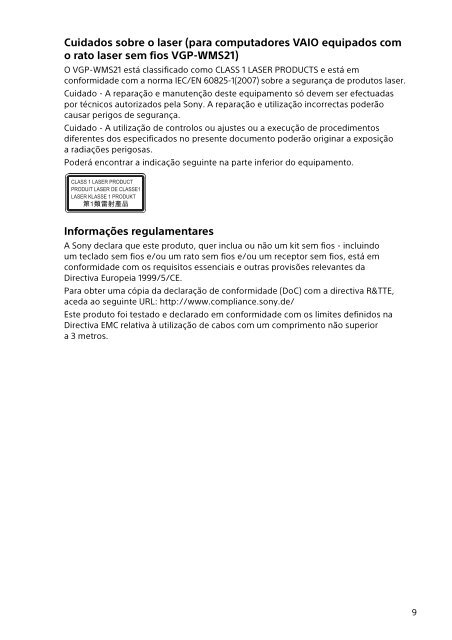 Sony SVF13N1J2E - SVF13N1J2E Documents de garantie Portugais