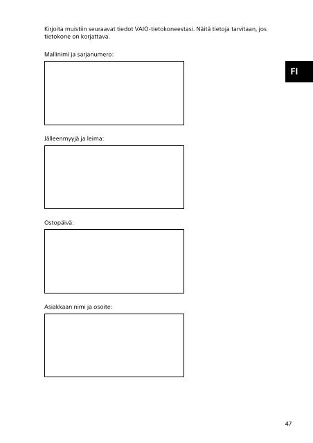 Sony SVF13N1J2E - SVF13N1J2E Documents de garantie Su&eacute;dois