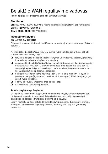 Sony SVF13N1J2E - SVF13N1J2E Documents de garantie Lituanien