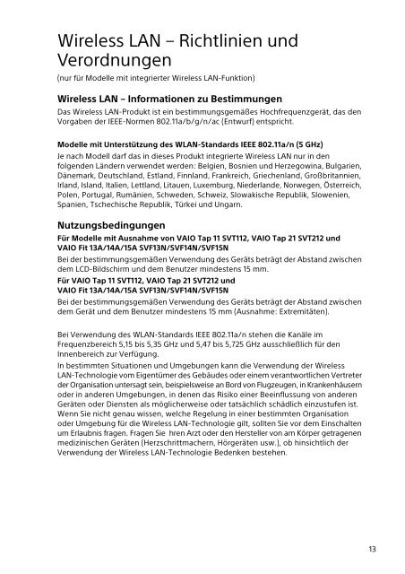 Sony SVF13N1J2E - SVF13N1J2E Documents de garantie Allemand