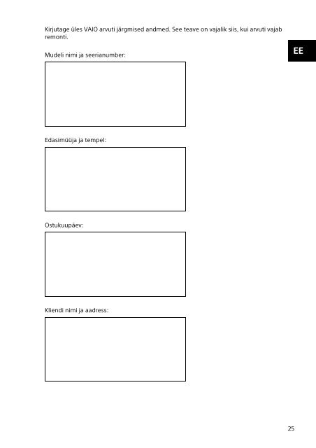 Sony SVF13N1J2E - SVF13N1J2E Documents de garantie Letton