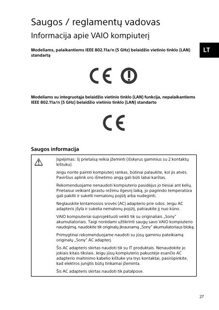 Sony SVF13N1J2E - SVF13N1J2E Documents de garantie Letton