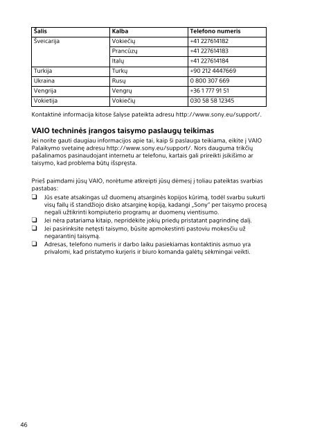 Sony SVF13N1J2E - SVF13N1J2E Documents de garantie Letton