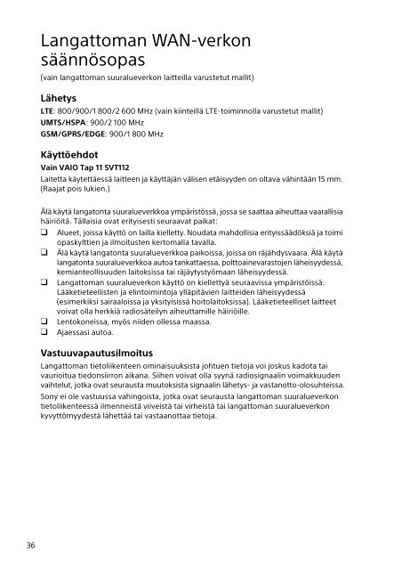 Sony SVF13N1J2E - SVF13N1J2E Documents de garantie Finlandais