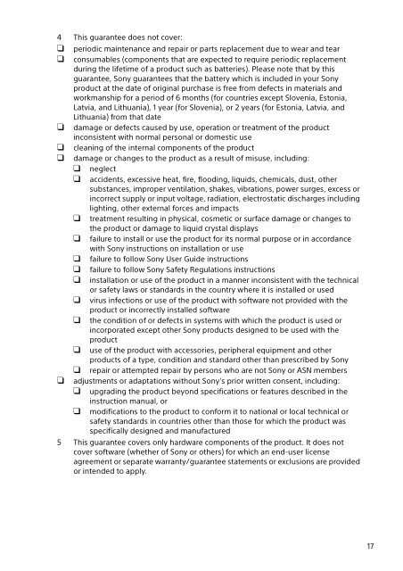 Sony SVF13N1J2E - SVF13N1J2E Documents de garantie Anglais