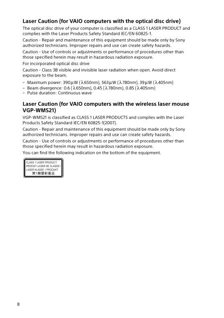 Sony SVF13N1J2E - SVF13N1J2E Documents de garantie Anglais