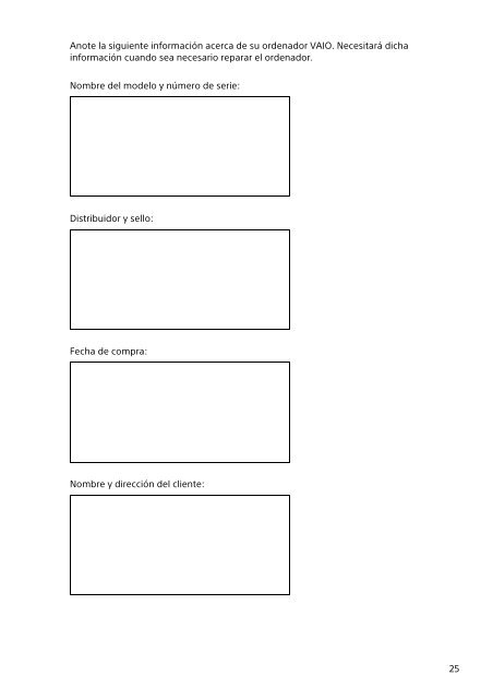 Sony SVF13N1J2E - SVF13N1J2E Documents de garantie Espagnol