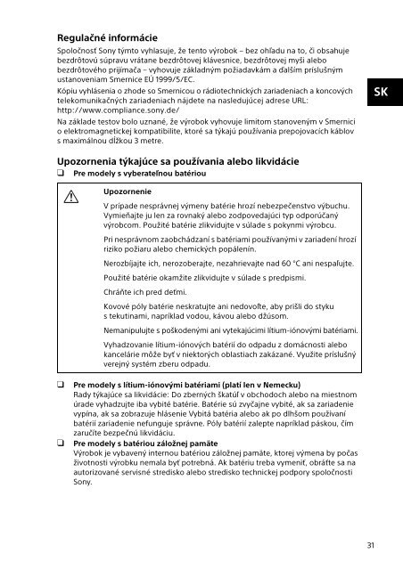 Sony SVF13N1J2E - SVF13N1J2E Documents de garantie Slovaque
