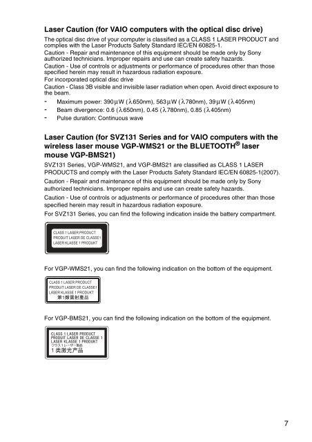 Sony SVS1311Q9E - SVS1311Q9E Documents de garantie Anglais