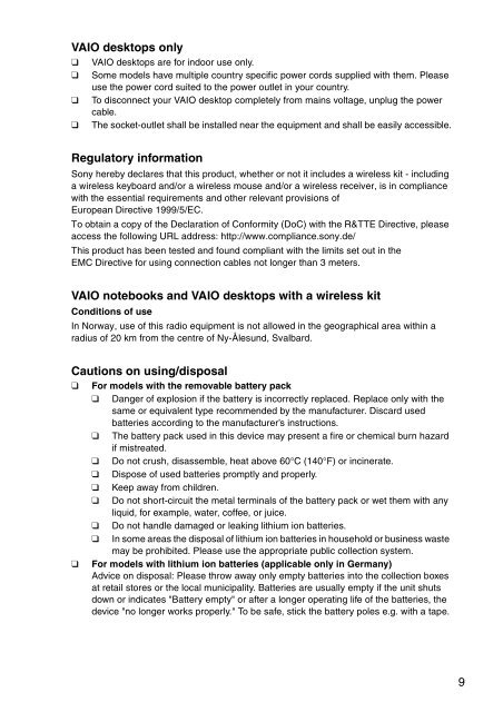 Sony SVS1311Q9E - SVS1311Q9E Documents de garantie Anglais