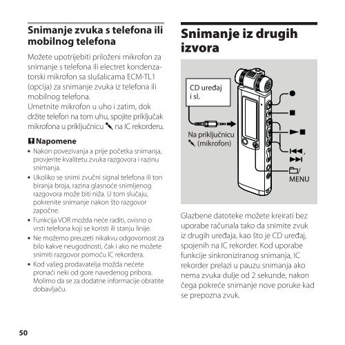 Sony ICD-SX850 - ICD-SX850 Istruzioni per l'uso Croato