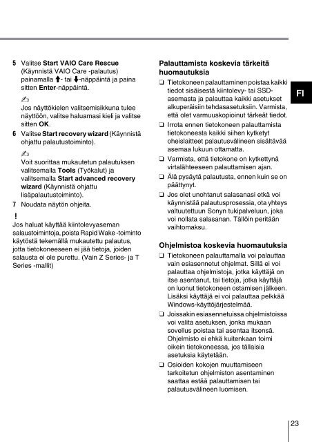 Sony SVS1311Q9E - SVS1311Q9E Guide de d&eacute;pannage Finlandais
