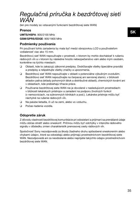 Sony SVS1311Q9E - SVS1311Q9E Documents de garantie Slovaque