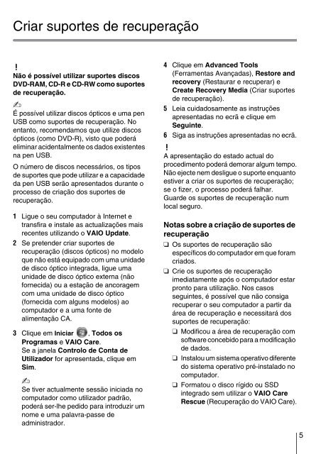 Sony SVS1311Q9E - SVS1311Q9E Guide de d&eacute;pannage Portugais