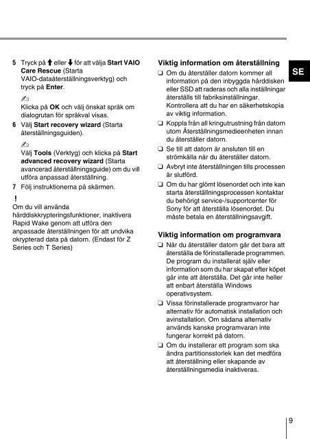 Sony SVS1311Q9E - SVS1311Q9E Guide de d&eacute;pannage Su&eacute;dois