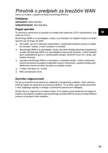 Sony SVS1311Q9E - SVS1311Q9E Documents de garantie Slov&eacute;nien