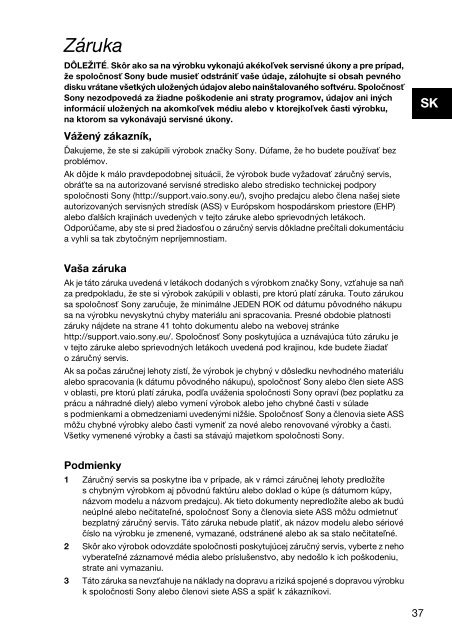 Sony SVS1311Q9E - SVS1311Q9E Documents de garantie Tch&egrave;que