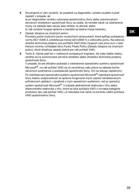 Sony SVS1311Q9E - SVS1311Q9E Documents de garantie Tch&egrave;que