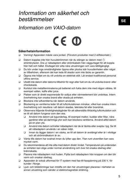 Sony SVS1311Q9E - SVS1311Q9E Documents de garantie Norv&eacute;gien