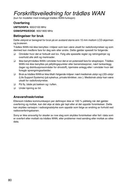 Sony SVS1311Q9E - SVS1311Q9E Documents de garantie Norv&eacute;gien