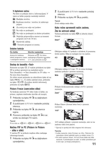 Sony KDL-26U2530 - KDL-26U2530 Mode d'emploi Slov&eacute;nien