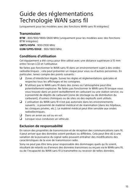 Sony VPCSA2Z9R - VPCSA2Z9R Documents de garantie Fran&ccedil;ais
