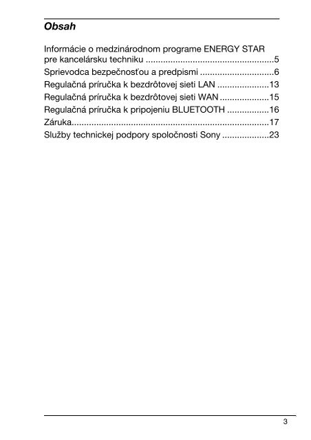 Sony VPCSA2Z9R - VPCSA2Z9R Documents de garantie Slovaque