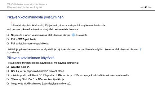 Sony VPCSA2Z9R - VPCSA2Z9R Mode d'emploi Finlandais