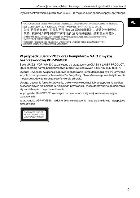 Sony VPCSA2Z9R - VPCSA2Z9R Documents de garantie Polonais