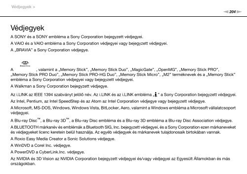 Sony VPCSA2Z9R - VPCSA2Z9R Mode d'emploi Hongrois