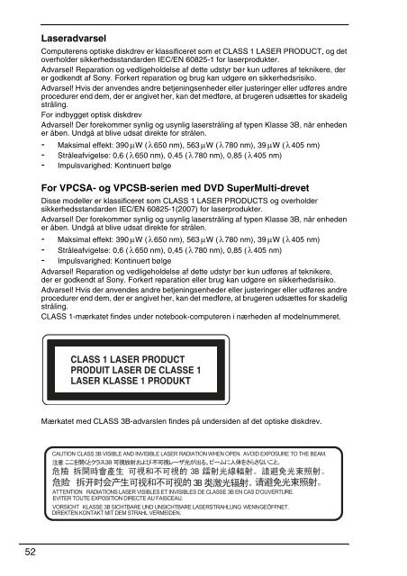 Sony VPCSA2Z9R - VPCSA2Z9R Documents de garantie Danois