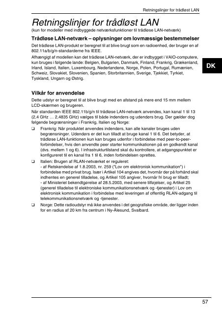 Sony VPCSA2Z9R - VPCSA2Z9R Documents de garantie Danois