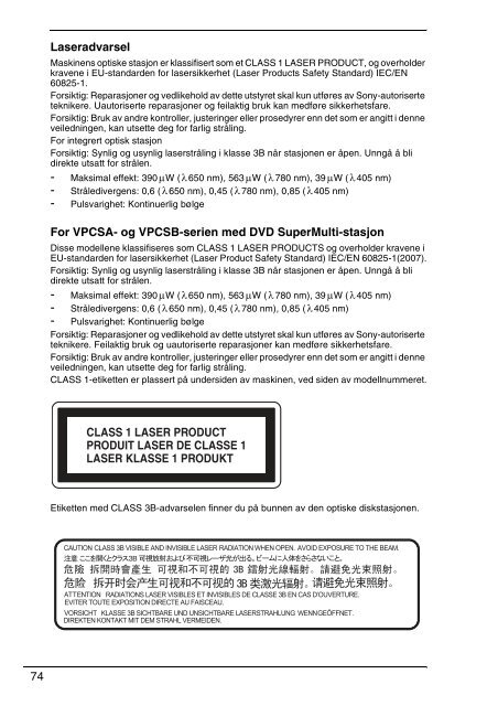 Sony VPCSA2Z9R - VPCSA2Z9R Documents de garantie Danois