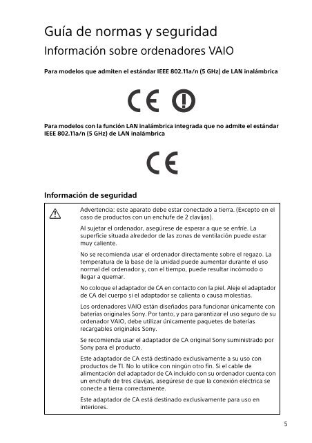 Sony VPCSA2Z9R - VPCSA2Z9R Documents de garantie Espagnol