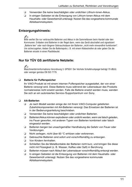Sony VPCSA2Z9R - VPCSA2Z9R Documents de garantie Allemand
