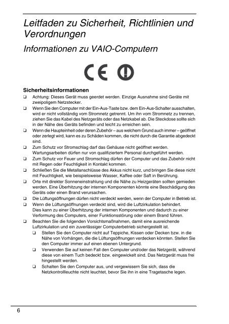 Sony VPCSA2Z9R - VPCSA2Z9R Documents de garantie Allemand